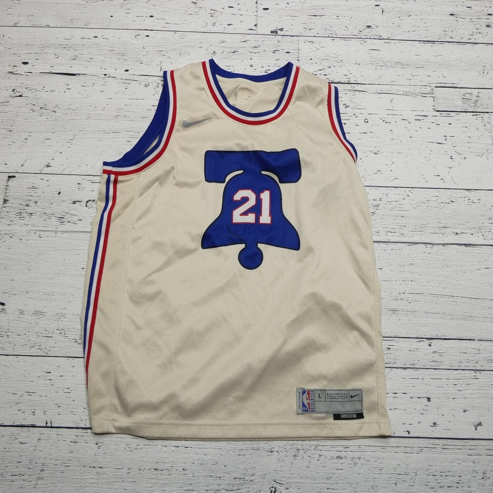 Philadelphia 76ers Jersey Youth Large NBA Basketball Joel Embiid 21 Nike Earned‎